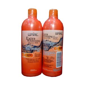 mage Alt Text: Lumine Extra Whitening Shower Milk 1000ml bottles — daily skin whitening gel with kojic acid, gluta-tawas and glutathione