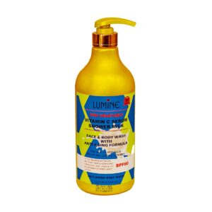 Lumine Skin Vegetable Vitamin C Serum Shower Milk 1000ml bottle — skin lightening face and body wash with SPF60