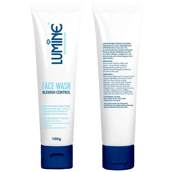 Lumine Blemish Control Face Wash 100g tube — anti-pimple cleanser with niacinamide 10%, zinc, salicylic acid, vitamin C and alpha arbutin