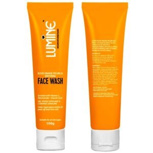 Lumine Blood Orange Peeling & Whitening Face Wash 100g tube — facial cleanser with vitamin C, niacinamide, glycolic acid and turmeric extract